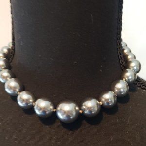 Talbots Gray Silver Faux Pearl Graduated Beaded Necklace